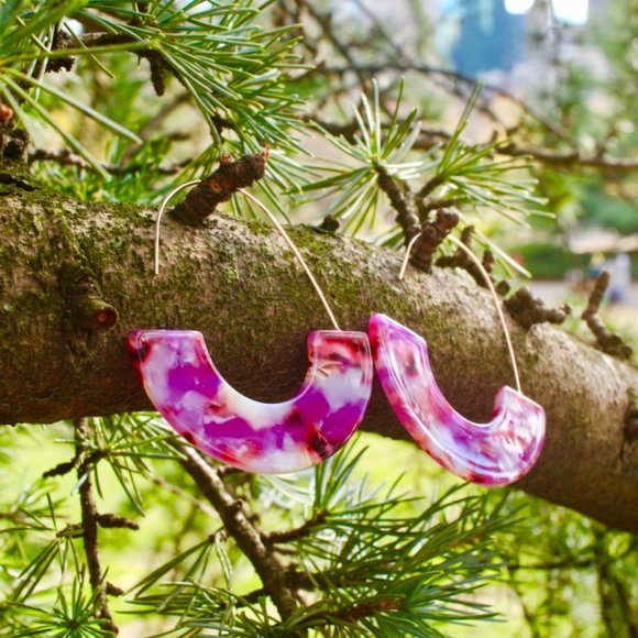 Baublebar Pink White Resin Drop Hoop Earrings - Picture 5 of 12